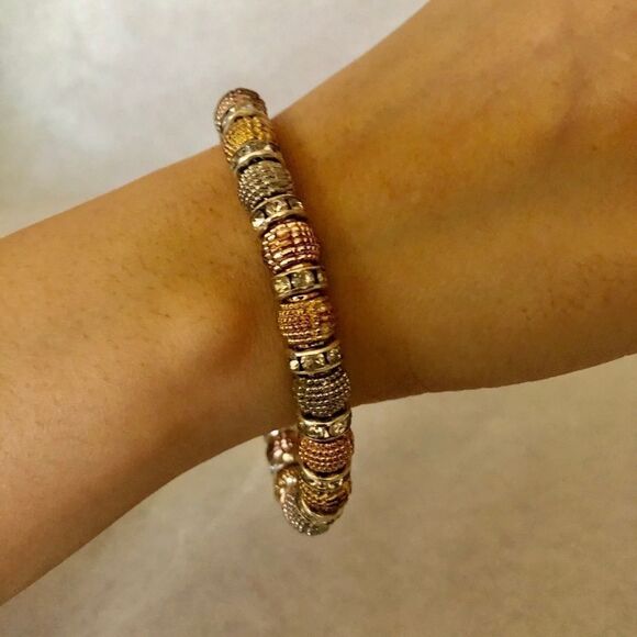 Silver tone Tri color Stretch Bracelet - Picture 2 of 4